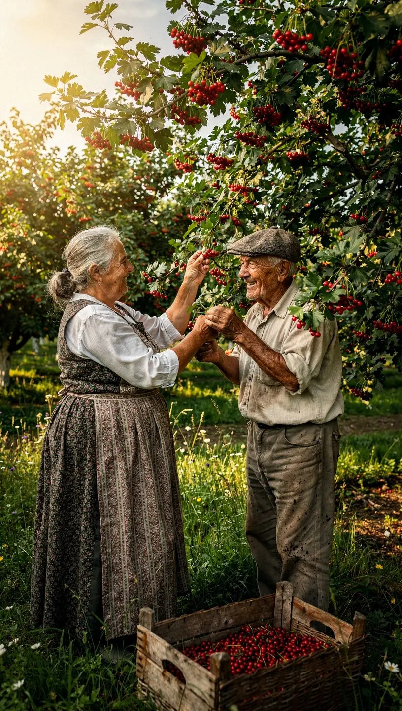 Közelkép egy csésze teáról, amelyben a hawthorn bogyók szépen lebegnek.